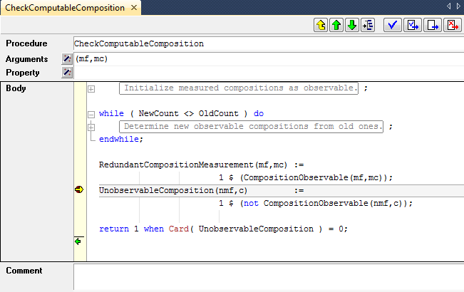 Example of a procedure body with execution blocks