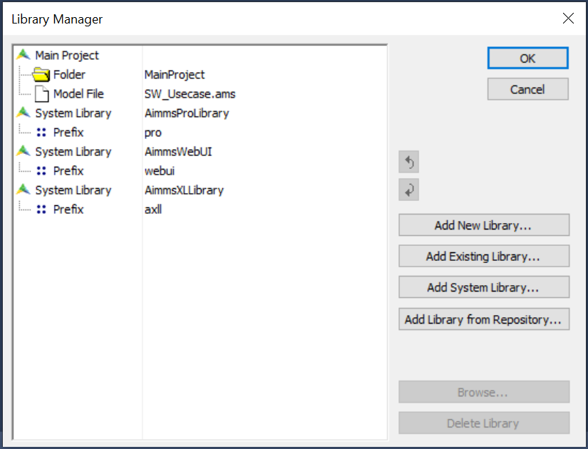 The **AIMMS Library Manager**